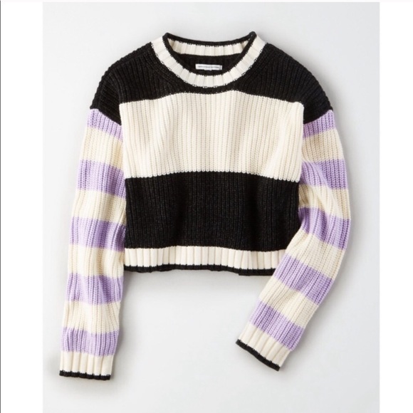 AMERICAN EAGLE mixed stripe boxy crop sweater - Picture 2 of 10